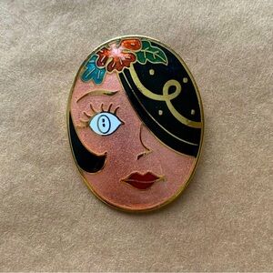 Vintage Face Enamel Brooch